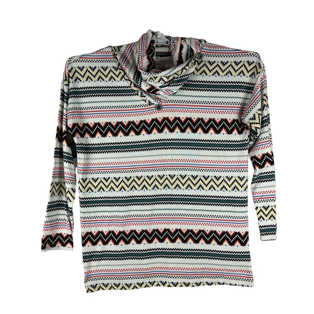 Weaczzy Size 2XL Womens Cowl Neck Zigzag Pattern Top 3/4 Sleeves